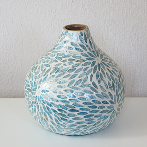 Florero de flor azul para madre de perla, mesa hecha a mano de 20x20 cm, florero decorativo con incrustación de concha de mar para almacenamiento de flores en la sala de estar - Product Image 4