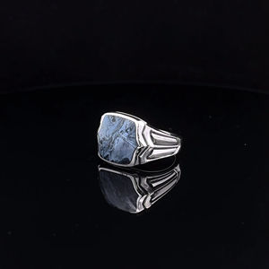 Anillo de Plata de Ley 925 para Hombre con Piedra Natural Pietersite Azul, Anillo de Eternidad para Bodas, Fiestas y Aniversarios - Tendencia |   OEM - Product Image 1