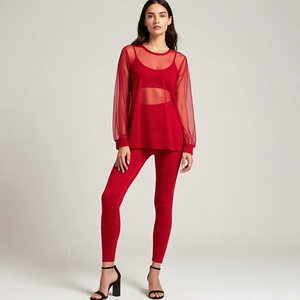 See Through Long Sleeve T Shirt Sheer Mesh <b>Legging</b> <b>Women</b> Sexy Night Club Wear Tee Shirt <b>Legging</b> Two Piece Set Ladies - Product Image 6