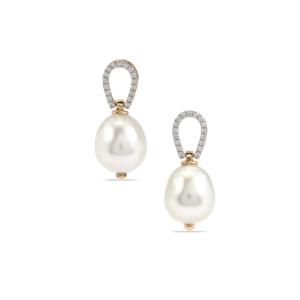 Boucles d'oreilles en perles de culture des mers du Sud 9 mm avec zircon blanc en or 9 carats - Product Image 3