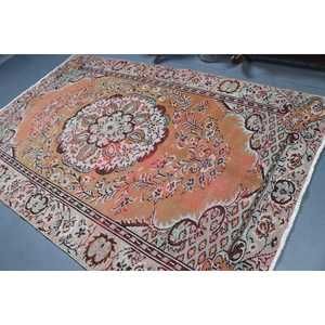 Tapis turc vintage 5,5x8,7 pi (167x264 cm), tapis en laine rouge - Product Image 4