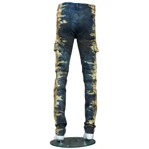 Calças jeans masculinas roupas de rua com vários bolsos empilhados produtos para homens jeans justos para homens