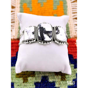 Southwest Handmade White Buffalo & Sterling <b>Silver</b> Fashion <b>Cuff</b> <b>Bracelet</b> - Product Image 3