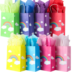 Bolsas de Regalo de Papel Kraft Clásicas Coloridas con Diseño de Arcoíris, Impresión Digital, Laminación Brillante, Asas de Cuerda de Algodón, Diseño de Nubes, Personalizables - Product Image 1