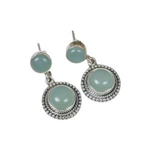 ต่างหูอัญมณีสีเงินสีเงินสเตอร์ลิง925สีทึบตุ้มหูทรงกลมสำหรับผู้หญิงต่างหูห้อยต่างหูเงิน - Product Image 1