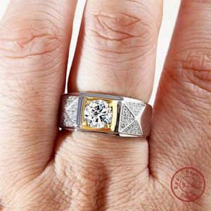 NOVAMART Fine Men's Two-Tone <b>Silver</b> <b>Ring</b> with American Diamond Hallmarked Rose Gold Plated <b>Adjustable</b> Inlay Trendy Free Size Eng - Product Image 3