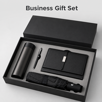 Ensemble cadeau d'entreprise en gros, 4 pièces : carnet A5, tasse isotherme, parapluie, stylo, boîte cadeau personnalisée avec logo en cuir PU embossé