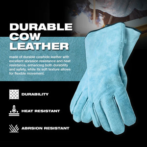 Guantes de soldadura de cuero de vaca de seguridad industrial Guantes duraderos de lucha contra incendios resistentes a la abrasión ignífugos - Product Image 2