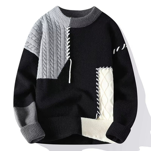 Vente en gros de pull tricoté par ordinateur épais à col ras du cou pour hommes, hiver, haut rembourré chaud, style automne à la mode - Product Image 4