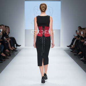 Corset classique en coton rouge à torse court, sous-poitrine, à armatures en acier, pour vêtements de fitness - Product Image 6