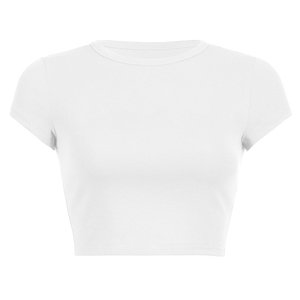 OEM logotipo personalizado verano trajes femeninos cuello redondo crop top liso algodón Mujer gráfico Camisetas - Product Image 4