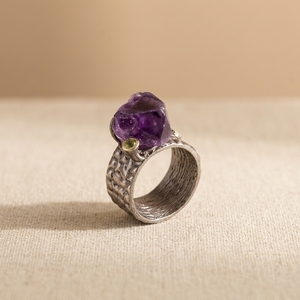 Fatti a mano di Grandi <span class=keywords><strong>Ametista</strong></span> <span class=keywords><strong>Pietra</strong></span> Grezza 925 <span class=keywords><strong>Anello</strong></span> In Argento Sterling - Product Image 4