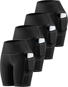 Short de motard pour femmes avec poches Taille haute Contrôle du ventre Spandex Workout Yoga Athletic Gym Shorts - Product Image 1