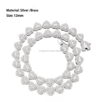 S925 Sterling Silver Moissanite Collier Hip Hop Bijoux 12mm Coeur Forme Cz Moissanite Tennis Collier Chaîne
