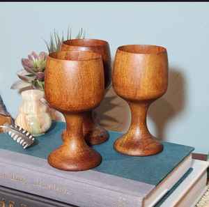 Copa de vino de madera rústica tallada a mano Drinkware - Product Image 4