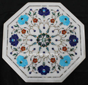 หินอ่อนสีขาวดีไซน์สวยงานแม่ลูกมุกแบบฝังบนโต๊ะใช้ในบ้านและโรงแรมยินดีต้อนรับสู่โต๊ะรับประทานอาหารหินอ่อนของแขก - Product Image 1