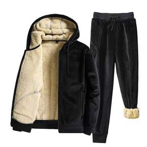 Conjuntos de lana de invierno para hombre, chándales cálidos para hombre, conjunto de dos piezas de cordero grueso de invierno, chaqueta con capucha para hombre - Product Image 5