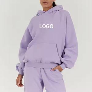 OEM Custom Luxury Purple <b>Hoodie</b> Set Tracksuits for Women Regular Fit Front Logo Winter Closure Solid Jogging Wear - Product Image 3