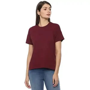 Camiseta casual de algodão penteado marrom respirável de manga curta para mulheres, camiseta casual personalizada com logotipo