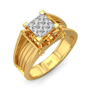 แหวนเพชรสี่เหลี่ยมสีเหลืองทองสำหรับผู้ชาย - Product Image 2