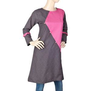 Kurti en coton pour femmes - Gris foncé et rose - Product Image 1