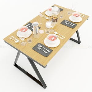 BFBA014-Minimalist 140x80cm Dining <b>Table</b> Trapez 2 <b>Bamboo</b> Wood with Iron Legs Sintered Stone Oval Dining <b>Table</b> - Product Image 1
