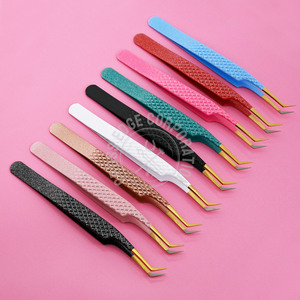 Professional Volume 45 Degree Tip Eyelash Extension Tweezers Fiber Tip and Diamond Grip Special <b>Glitter</b> Pantone Custom Colors - Product Image 6