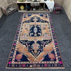 Alfombra Vintage de 5.1x9.5 pies, Alfombra Turca, Alfombra Geométrica Azul Bronce - Product Image 1