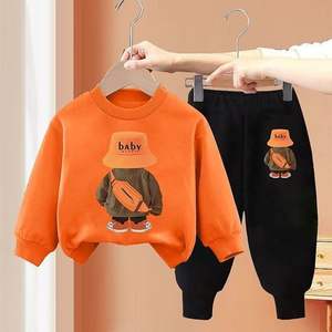 New Boys' Girls' Winter 100% Cotton Oversized Fleece Pullover <b>Sweatshirt</b> Two-Piece Set with Embroidered Digital Printing Pocket - Product Image 4