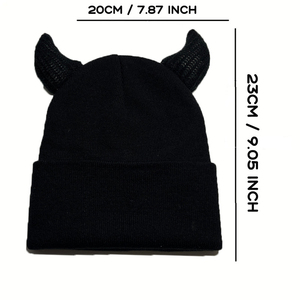 Custom Embroidery Logo Jacquard Winter Halloween Party Y2K Horn Knitted Curled Blank Beanie <b>Hat</b> - Product Image 5