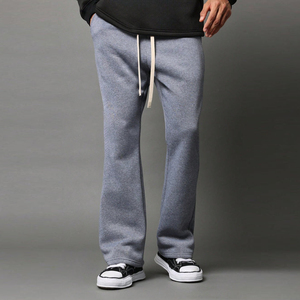Puff impresión personalizada de gran tamaño pesado recto de pierna ancha pantalones de chándal holgados Casual Flare algodón polar Jogger para hombres - Product Image 1