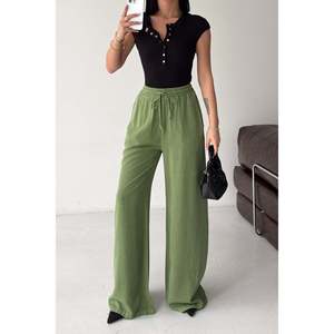 XLove <b>Jeans</b> Women's High <b>Waist</b> <b>Elastic</b> Palazzo Pants, Loose Fit Wide Leg Linen Cotton Trousers in Rose Pink, Summer Casual Wear - Product Image 5