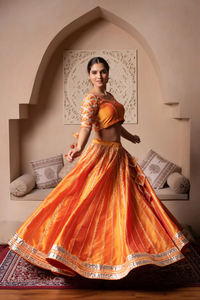 GHAZAL Orange Taffeta Silk <b>Gota</b> Patti Lehenga Choli Set with Soft Net Dupatta Embellished Festive wear Wedding Ethnic Wear - Product Image 3