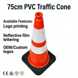 75cm 28inch PVC Flexible Reflective Traffic Cone with Black Rubber Base Road Safety Orange Cone for Highway Construction
