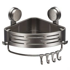 Étagère de salle de bain en aluminium robuste avec crochets, sans perçage, design à ventouse pour économiser de l'espace, support triangulaire en métal pour la douche - Product Image 1