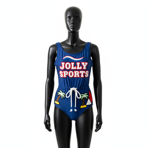 Maillot de bain femme en tissu extensible polyester spandex 200 GSM, bleu, avec broderie personnalisée du logo. - Product Image 4