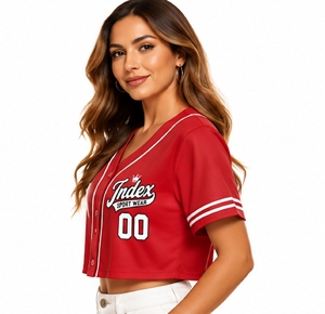 Camiseta Deportiva Corta de Béisbol para Mujer, Cuello en V, Color Rojo, con Estampado de Letras y Números - Product Image 3