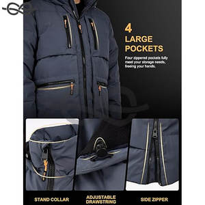 Chaqueta de plumón gruesa para hombre, chaqueta acolchada de invierno con capucha y 6 bolsillos para calidez y comodidad, clima frío al aire libre - Product Image 5