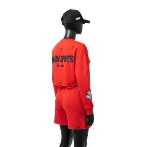 Ensemble de survêtement en molleton de coton premium 100% coton pour femmes, tissu brossé doux, couleur rouge, broderie personnalisée, ensembles pour femmes - Product Image 4