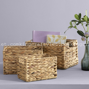 Hand Woven Water Hyacinth Storage <b>Shelf</b> Organizer <b>Baskets</b> with Handles Wicker Seagrass <b>Basket</b> Pantry Living Room Office Bathroom - Product Image 6