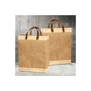 India Manufacturer's Eco-Luxury <b>Jute</b> <b>Shopping</b> <b>Bags</b> with Sophisticated Style Leather Handles Fashionable <b>Jute</b> <b>Bags</b> on Sale - Product Image 1
