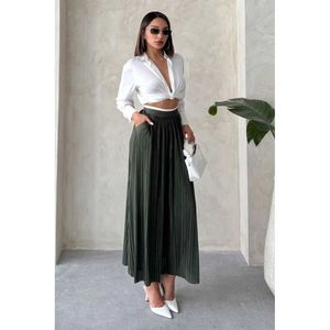 TOPSHOW Women's Elegant Khaki Long <b>Skirt</b>, 100% Polyester Solid Color Maxi <b>Skirt</b> for Casual and Formal Wear - Product Image 1