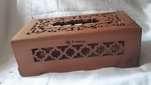 Porte-mouchoirs en bois massif de qualité supérieure, motif floral moderne gravé, pour hôtels, restaurants, maisons, Tradebyd - Product Image 2