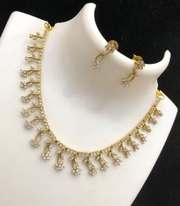 Conception exclusive polonaise antique de style simple avec des pierres CZ Look collier plaqué or ensemble avec boucles d'oreilles pour mariage pour les femmes - Product Image 3