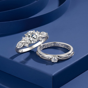 Jeulia Moissanite Round Cut <b>Matching</b> <b>Couple</b> <b>Ring</b> Set in Sterling Silver for Engagement - Product Image 6