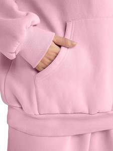 Customize Logo <b>Women</b> Sweatsuit with Crop Hoodie Pullover Sweatshirt & <b>Straight</b> <b>Leg</b> Pant <b>Jogger</b> Tracksuits Set in Fleece Fabrics - Product Image 6