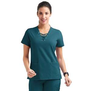 Comfortable 100% Polyester Wholesale Women's Scrub Tops with <b>Pockets</b> Unisex Nursing Uniform - Product Image 4