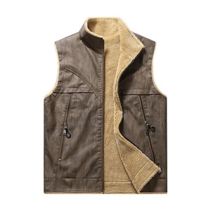 Gilet en cuir pour homme, automne-hiver, épais, polaire, chaud, col montant, sans manches, fermeture éclair, décontracté, polyvalent, veste pour homme - Product Image 4