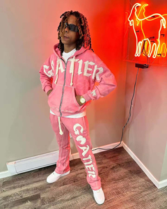 Chándal de invierno para hombre de último diseño, conjunto de chándal de 2 piezas de alta calidad, chándales de lavado Vintage para hombre con apliques de angustia - Product Image 1