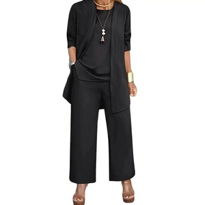 Ropa de mujer, conjunto de pantalón de 3 piezas con estilo para mujer, cárdigan de manga larga, chaleco con cuello redondo, pantalones de pierna ancha, traje de otoño y primavera - Product Image 1